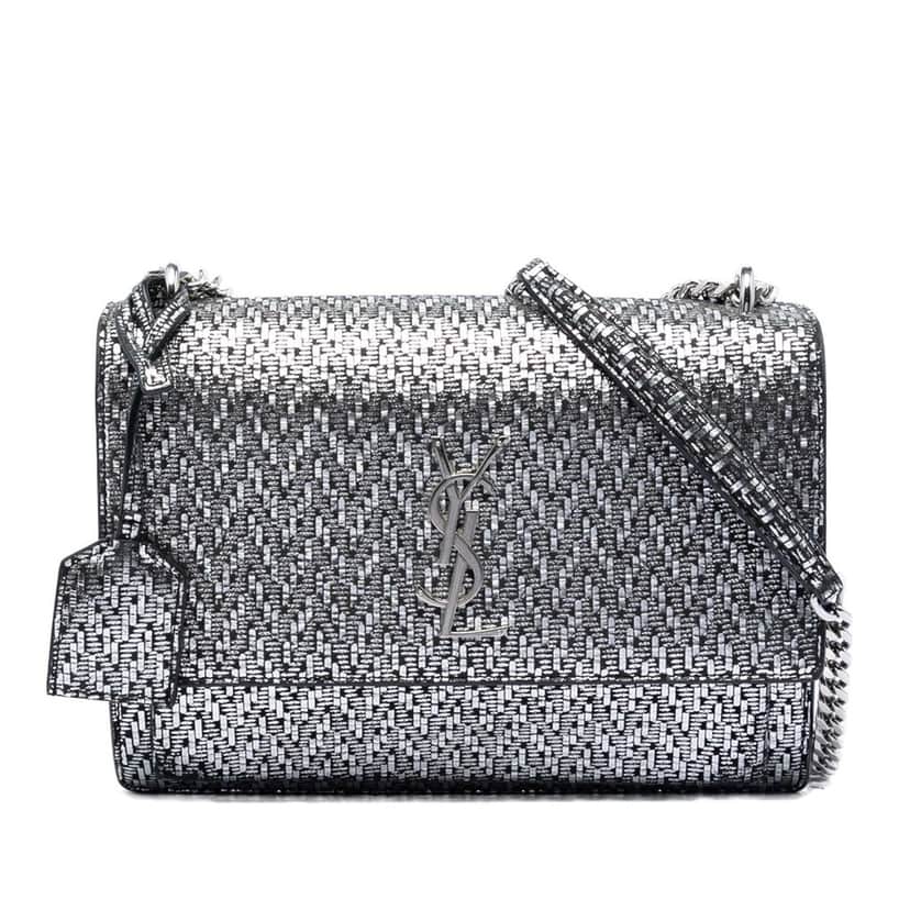 Saint Laurent Medium Metallic Woven Leather Monogram Sunset Crossbody