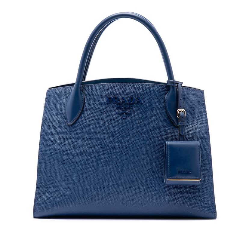 Prada Medium Saffiano Cuir Monochrome Top Handle Tote Blue Leather Very good condition - Front View