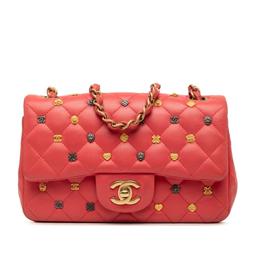 Chanel Mini Rectangular Classic Lambskin Lucky Charms Single Flap Pink Leather Very good condition - Front View