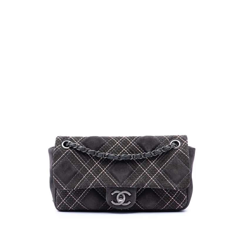 Chanel Paris Edinburgh Medium Stitched Suede Saltire Single Flap