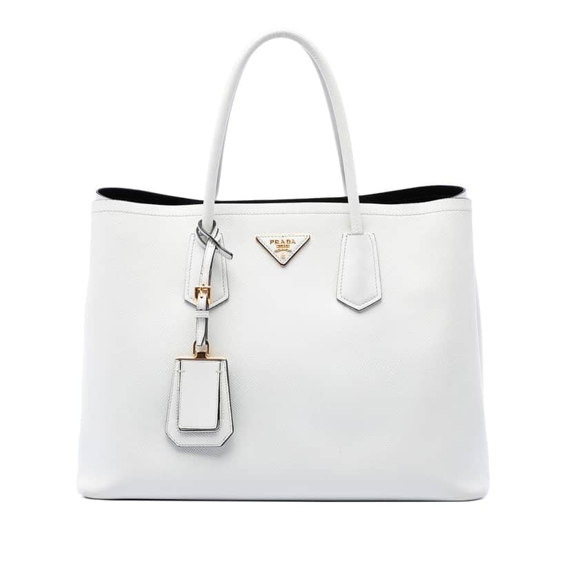 Prada Medium Saffiano Cuir Double Satchel White Leather Very good condition - Front View
