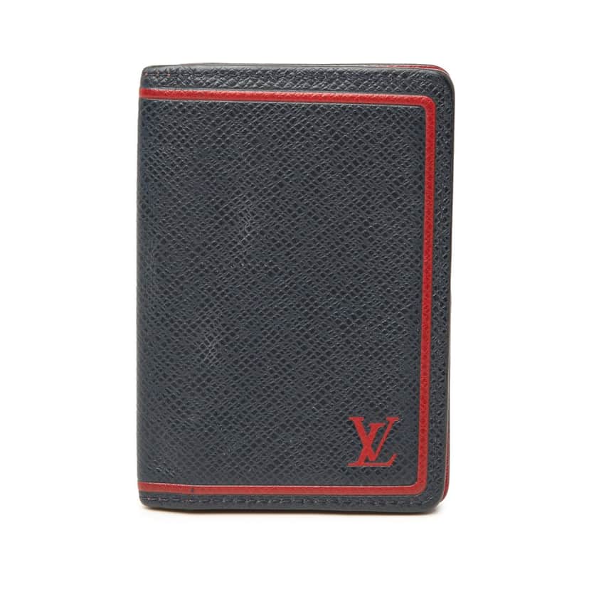 Louis Vuitton Taiga Card Holder Pocket Organizer Blue Leather Very good condition - Front View