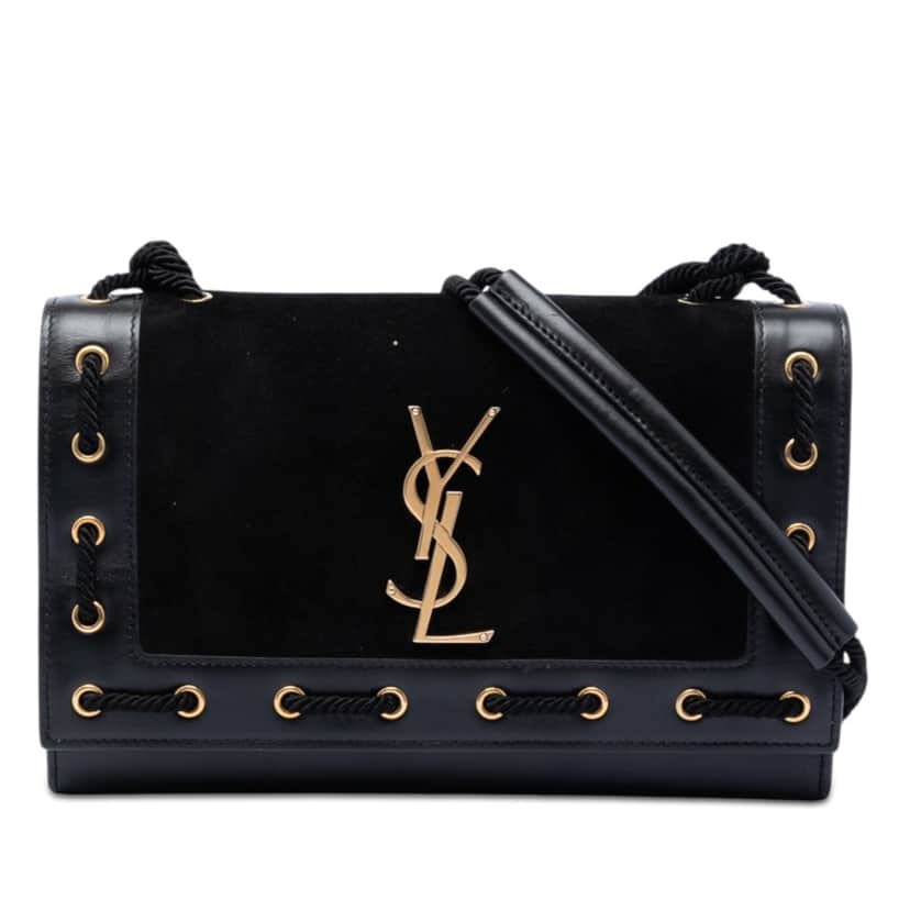 Saint Laurent Medium Suede Rope Stitch Kate Crossbody Black Leather Very good condition - Front View