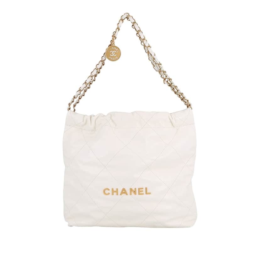 Chanel Small Shiny Calfskin 22 Hobo White Leather Very good condition - Front View