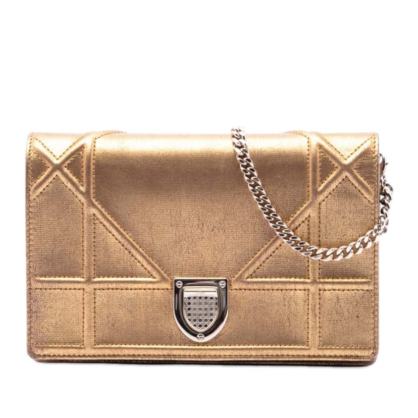 Dior Metallic Calfskin Diorama Wallet on Chain