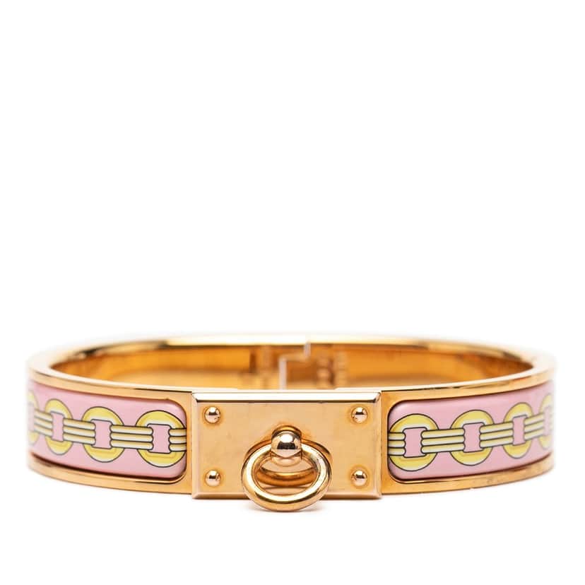 Hermès Narrow Printed Enamel Clic Anneau Bracelet PM Pink Very good condition - Front View