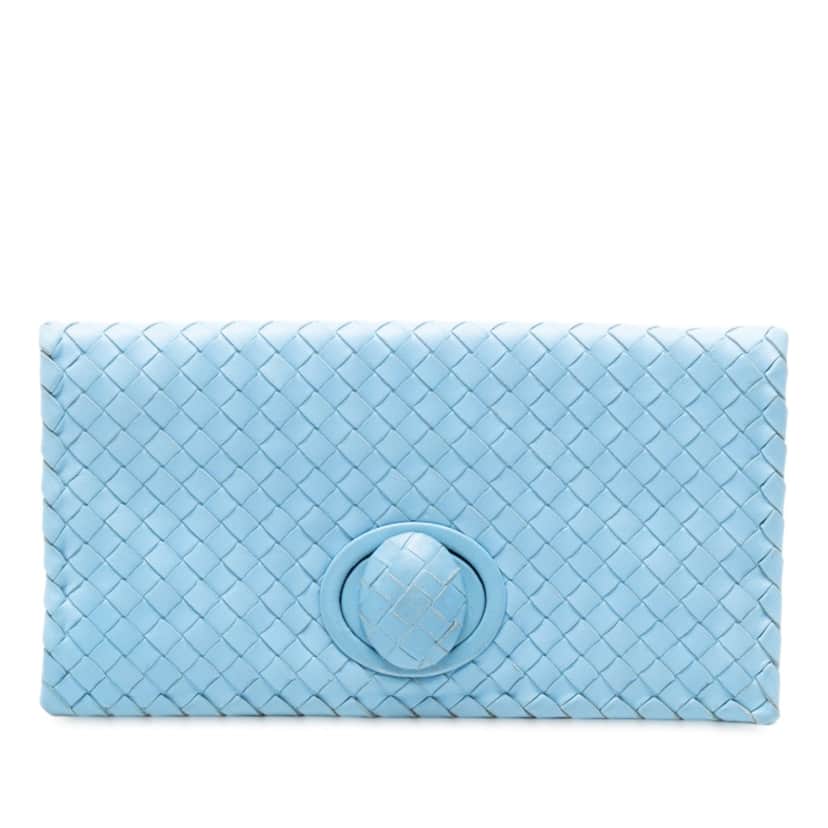 Bottega Veneta Nappa Intrecciato Turn Lock Clutch Blue Leather Very good condition - Front View