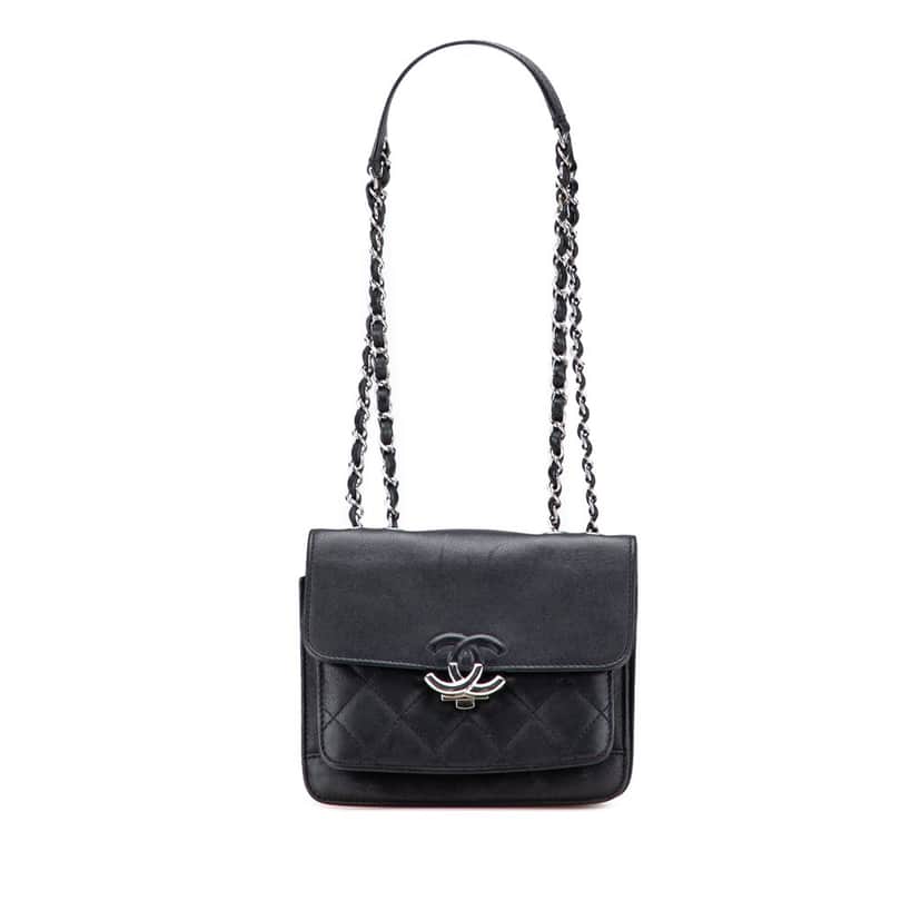 Chanel Small Quilted Goatskin CC Box Flap Black Leather Very good condition - Front View