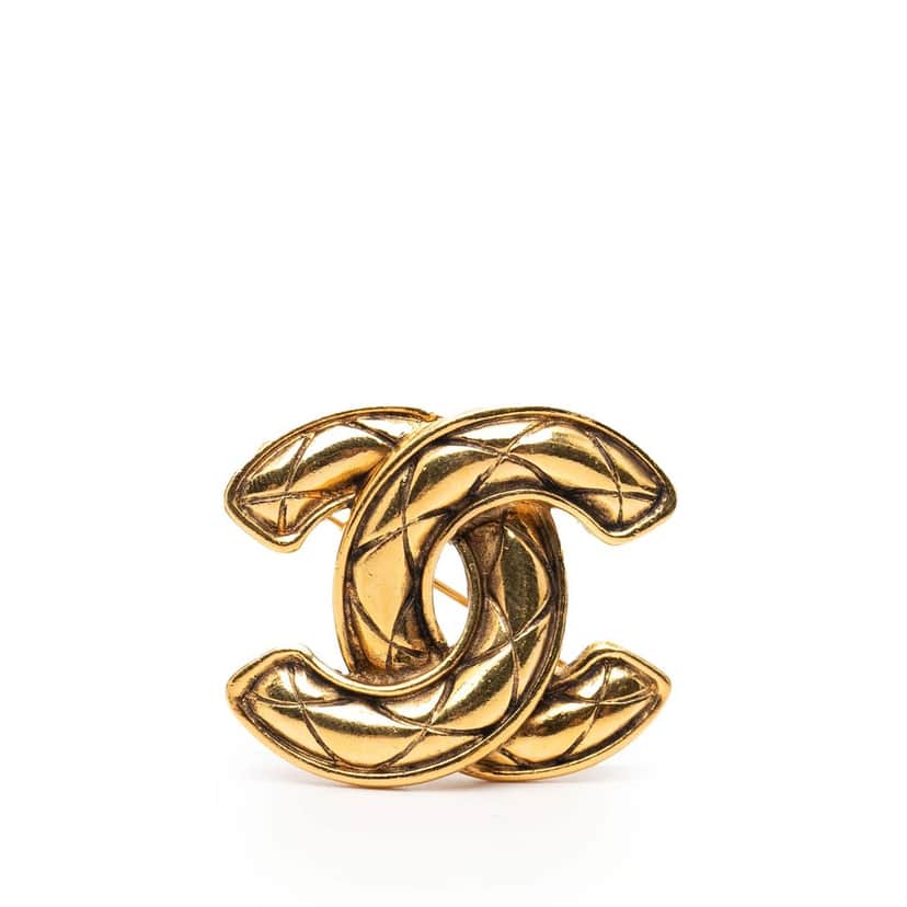 Chanel CC Quilted Gold Plated Brooch Gold Metal Very good condition - Front View