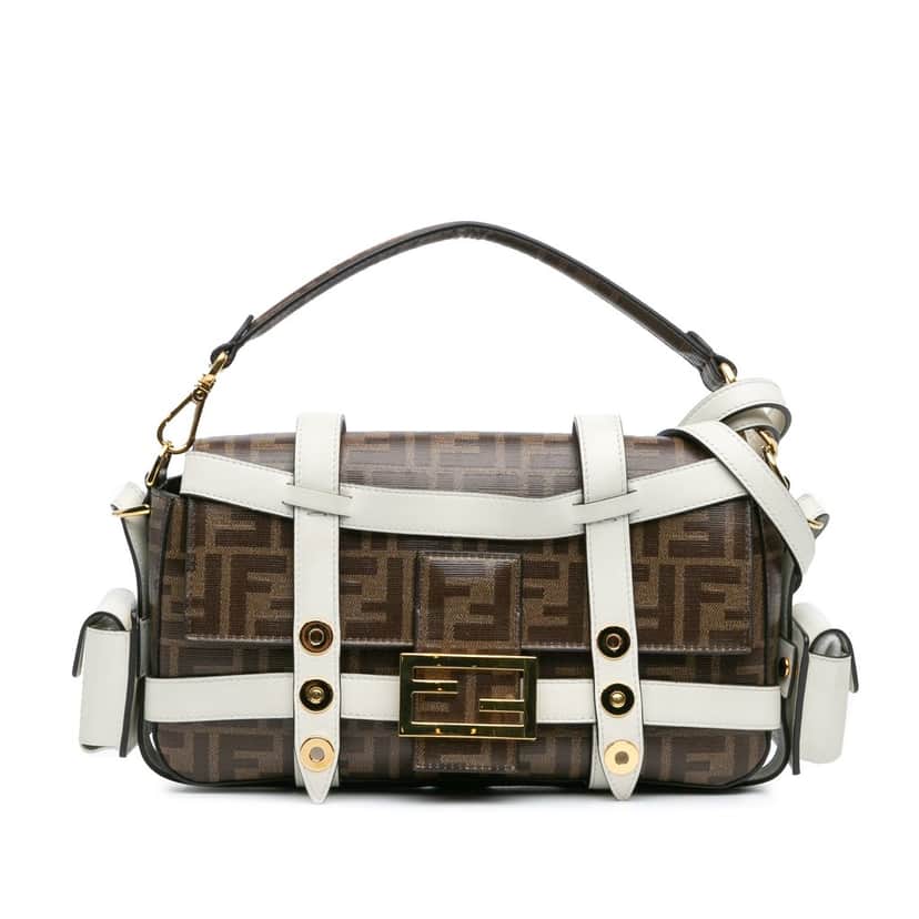 Fendi Zucca Glazed Fabric Cage Baguette Satchel Brown Very good condition - Front View