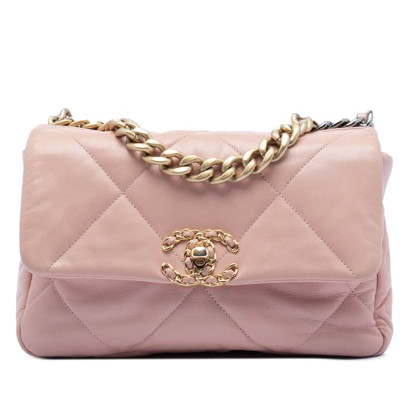Chanel Medium Lambskin 19 Flap Pink Leather Very good condition - Front View