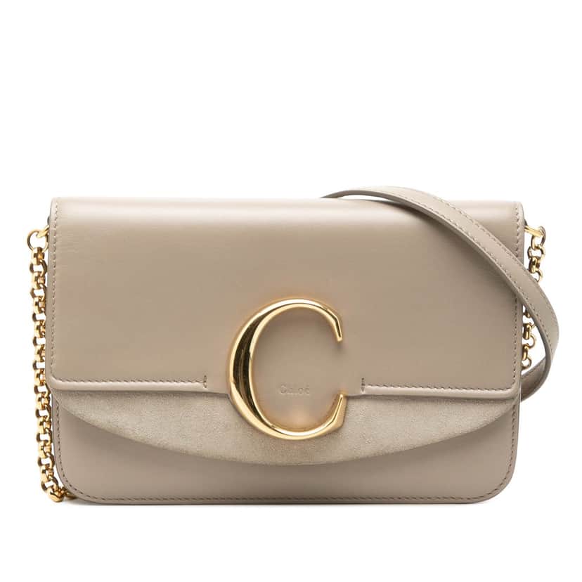 Chloé Calfskin and Suede C Clutch With Chain Brown Leather Very good condition - Front View