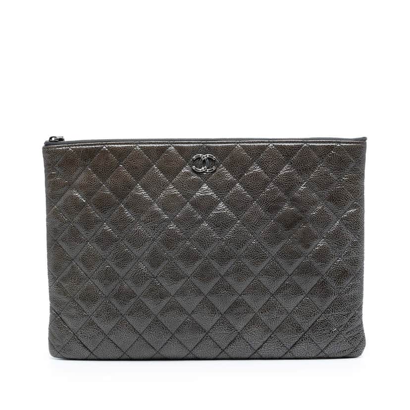 Chanel Large Crinkled Patent O Case Clutch Other Leather Very good condition - Front View