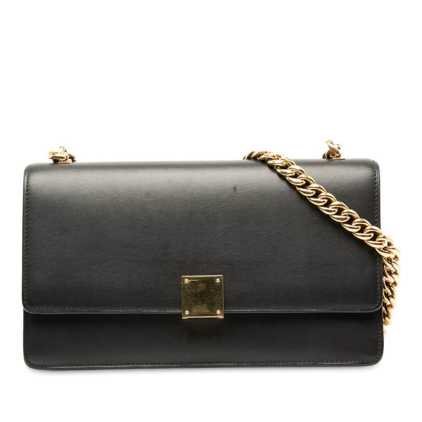 Celine Small Leather Case Chain Flap Black Leather Very good condition - Front View