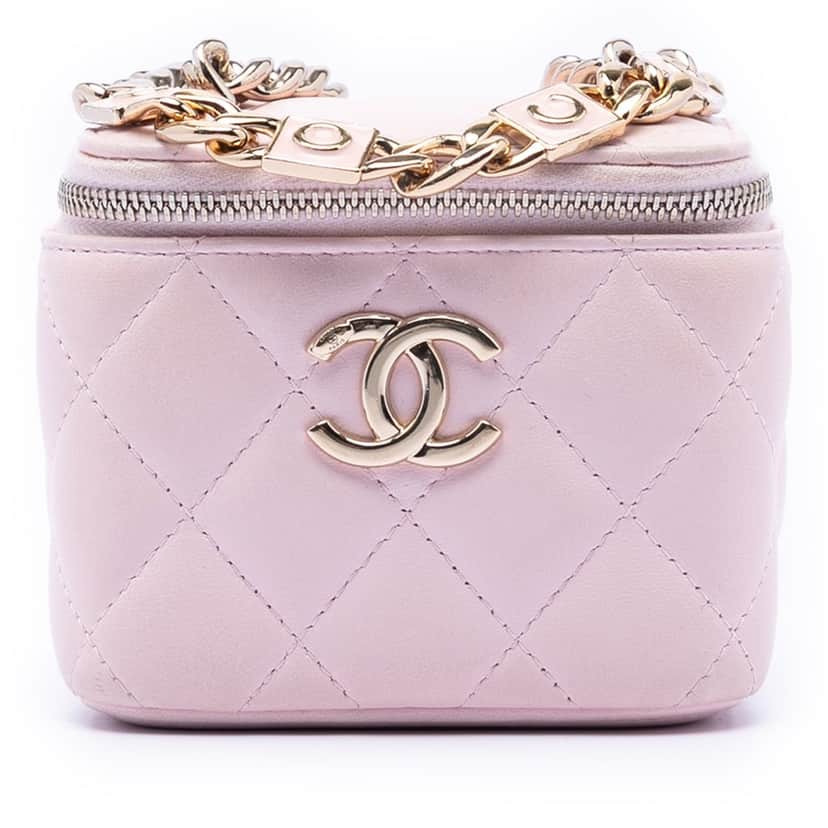 Chanel Mini CC Quilted Lambskin Enamel Coco Vanity Case With Chain Pink Leather Very good condition - Front View