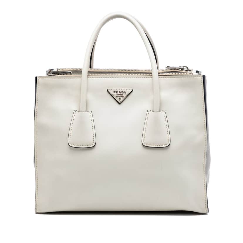 Prada Glace Calf Twin Pocket Double Handle Satchel White Leather Very good condition - Front View