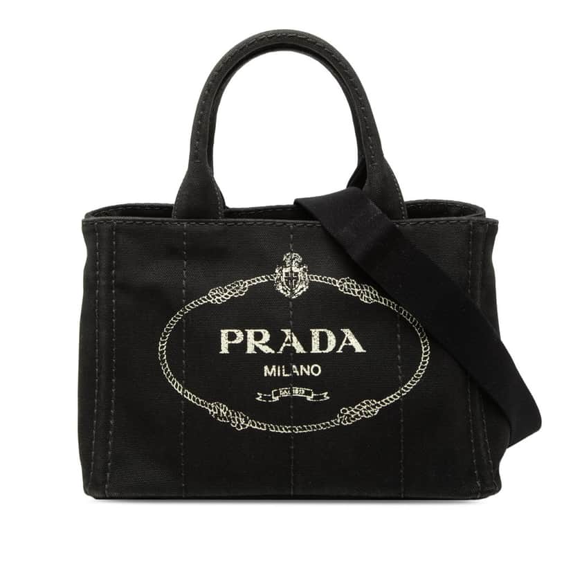 Prada Small Canvas Canapa Logo Satchel Black Very good condition - Front View