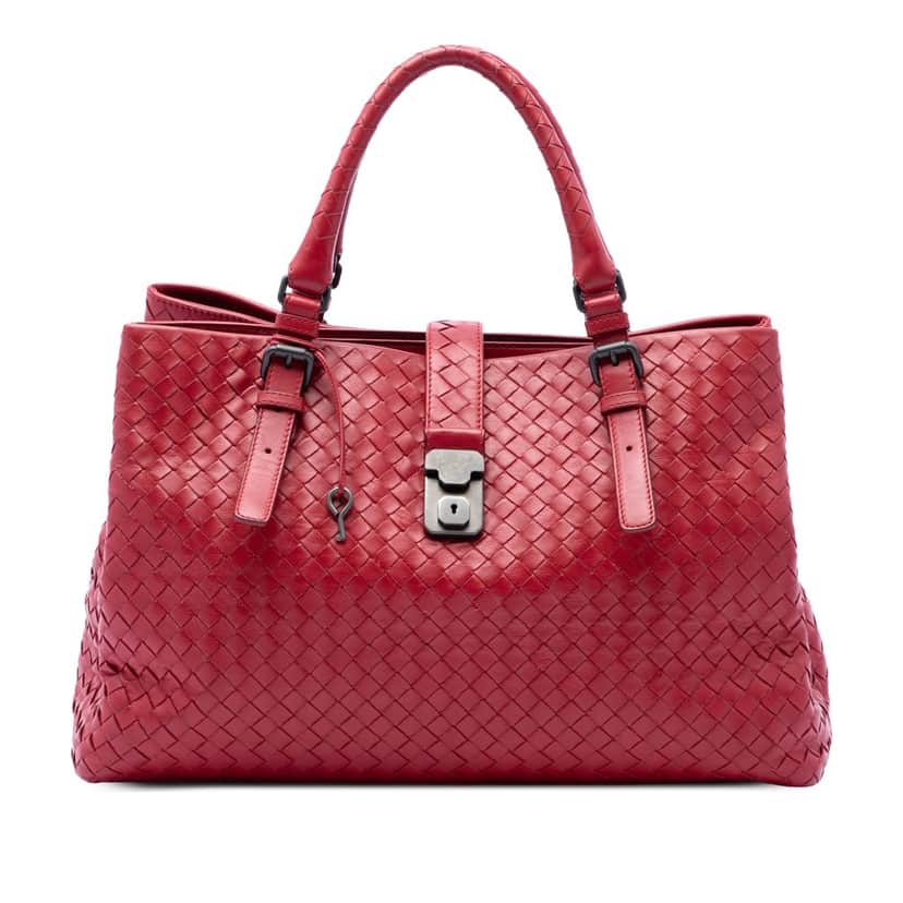 Bottega Veneta Medium Nappa Intrecciato Roma Tote Red Leather Very good condition - Front View