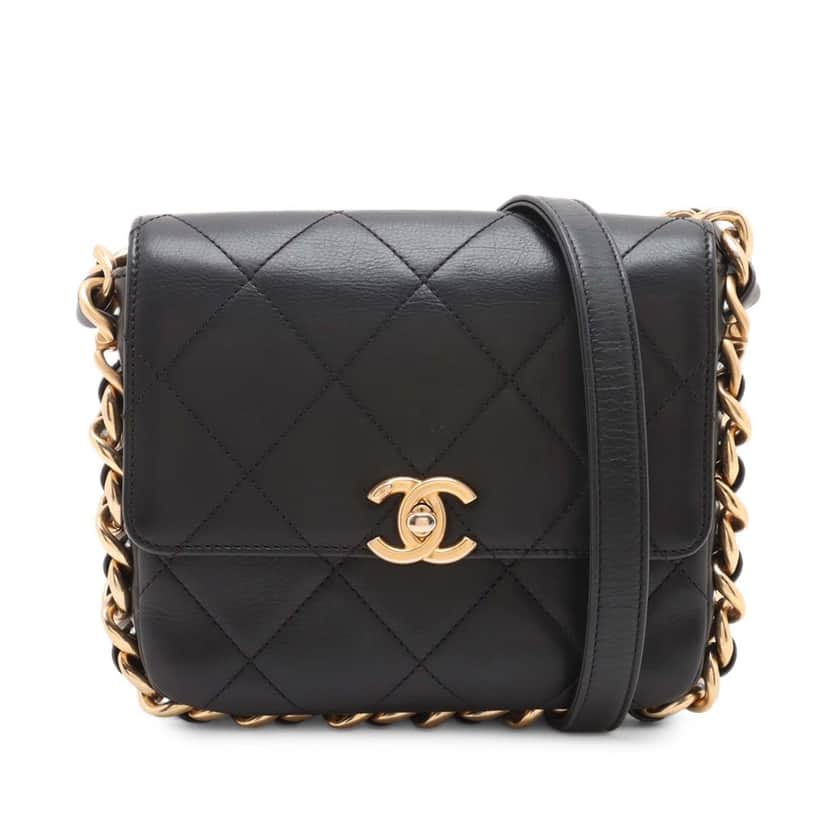 Chanel Small Quilted Calfskin Framing Chain Flap Black Leather Very good condition - Front View