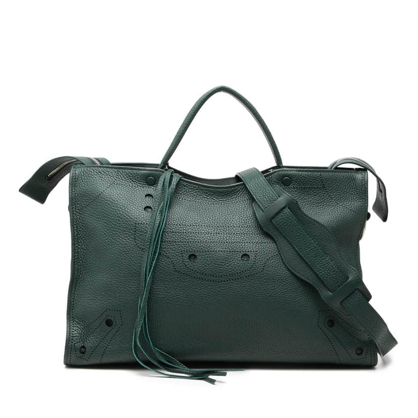 Balenciaga Calfskin Motocross Blackout City Satchel Green Leather Very good condition - Front View