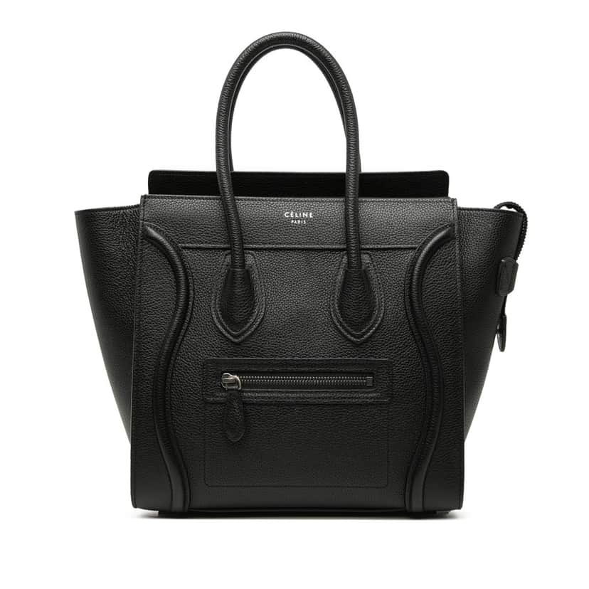 Celine Mini Grained Calfskin Luggage Tote Black Leather Very good condition - Front View