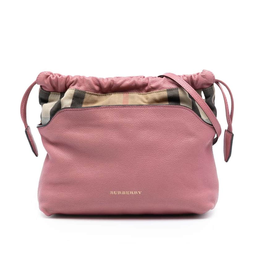 Burberry House Check Canvas and Calfskin Little Crush Crossbody Pink Leather Very good condition - Front View