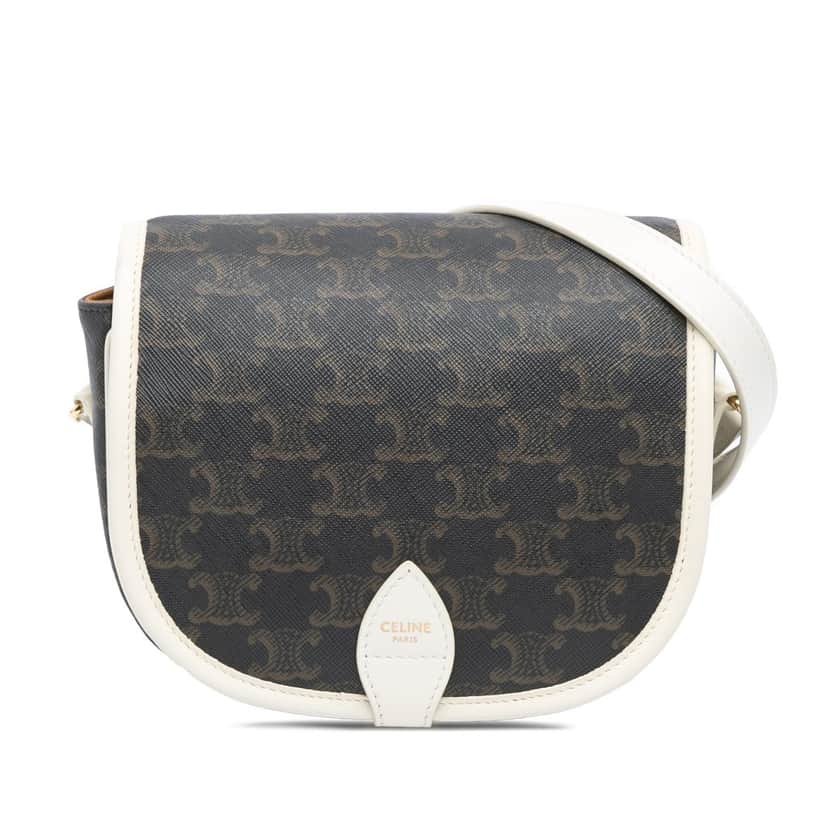 Celine Medium Triomphe Coated Canvas Folco Crossbody Brown Very good condition - Front View