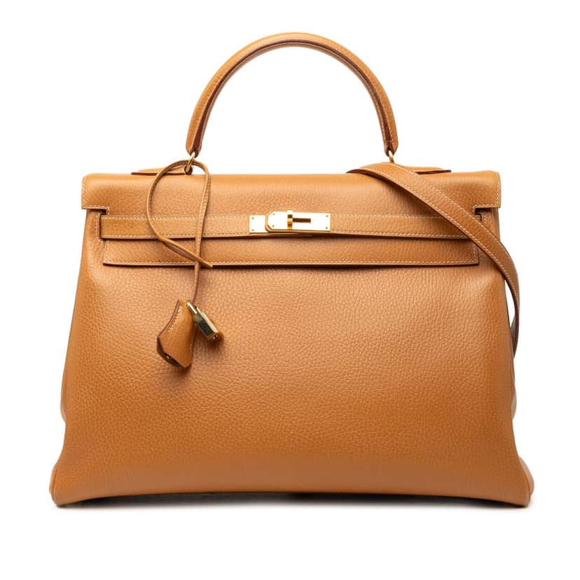 Hermès Clemence Kelly Retourne 35 Brown Leather Very good condition - Front View
