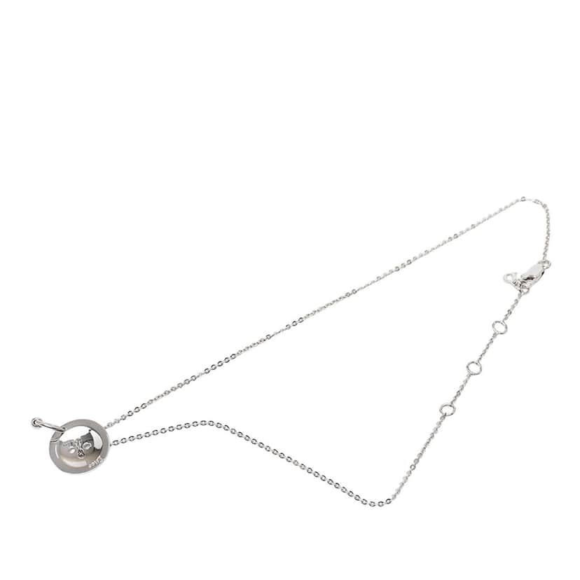 Dior Brass Button Pendant Necklace Silver Metal Very good condition - Front View