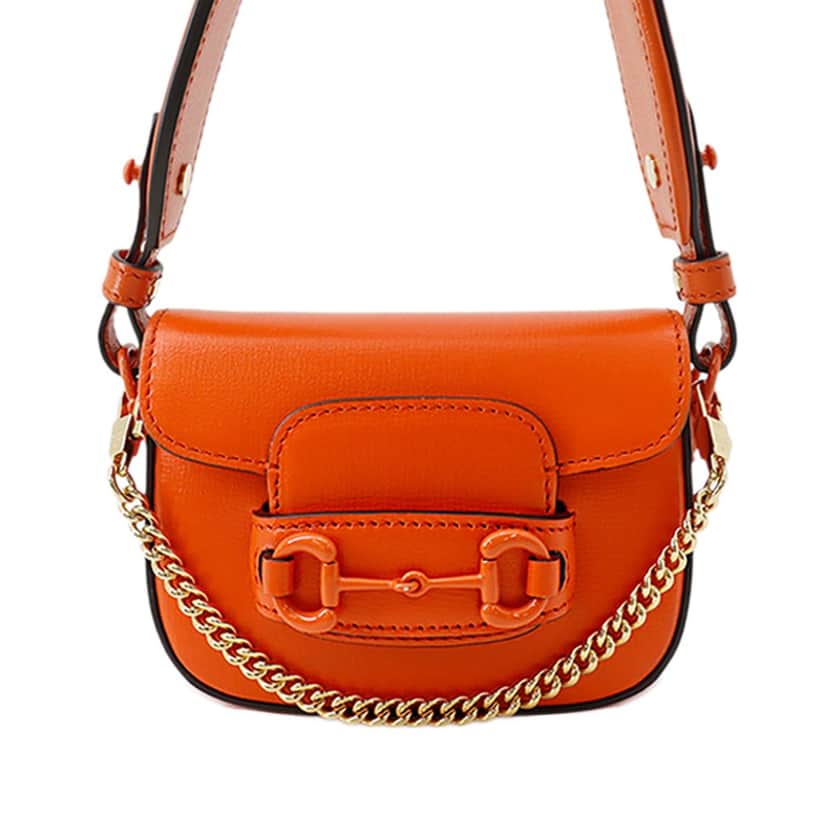 Gucci Mini Calfskin Horsebit 1955 Web Satchel Orange Leather Very good condition - Front View