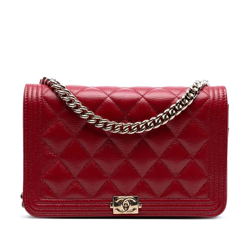 Chanel Quilted Caviar Boy Wallet on Chain Red Leather Very good condition - Front View