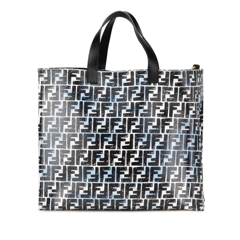 Fendi Joshua Vides Zucca Coated Canvas Cloudy Shopper Satchel Blue Very good condition - Front View