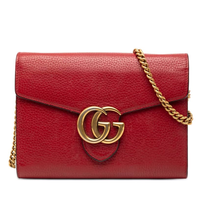 Gucci GG Marmont Leather Wallet on Chain Red Leather Very good condition - Front View