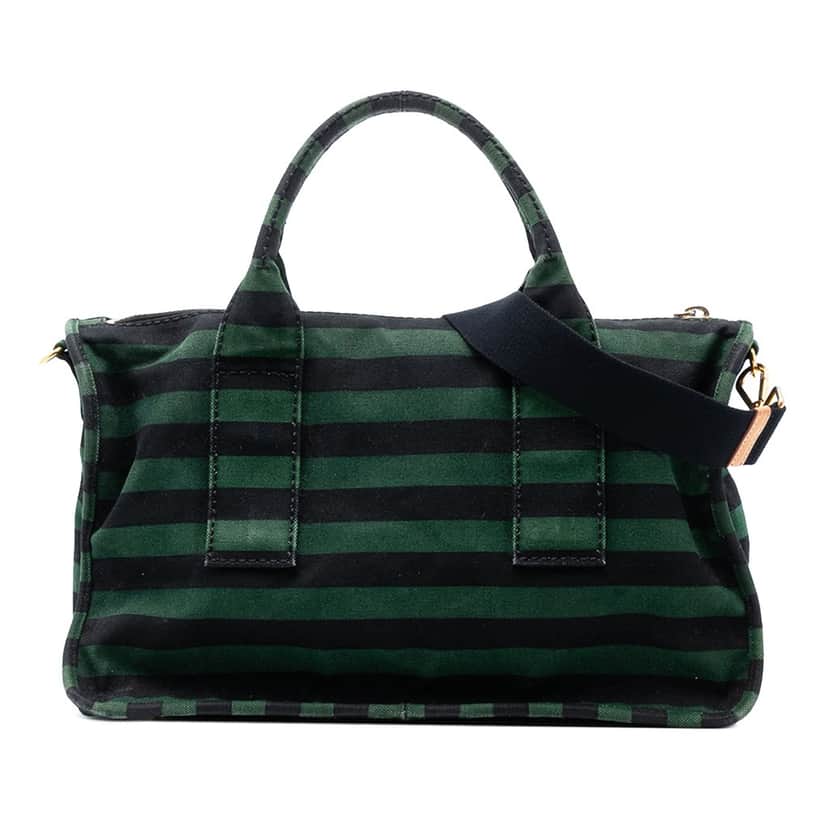 Prada Canvas Canapa Righe Striped Satchel Green Very good condition - Front View
