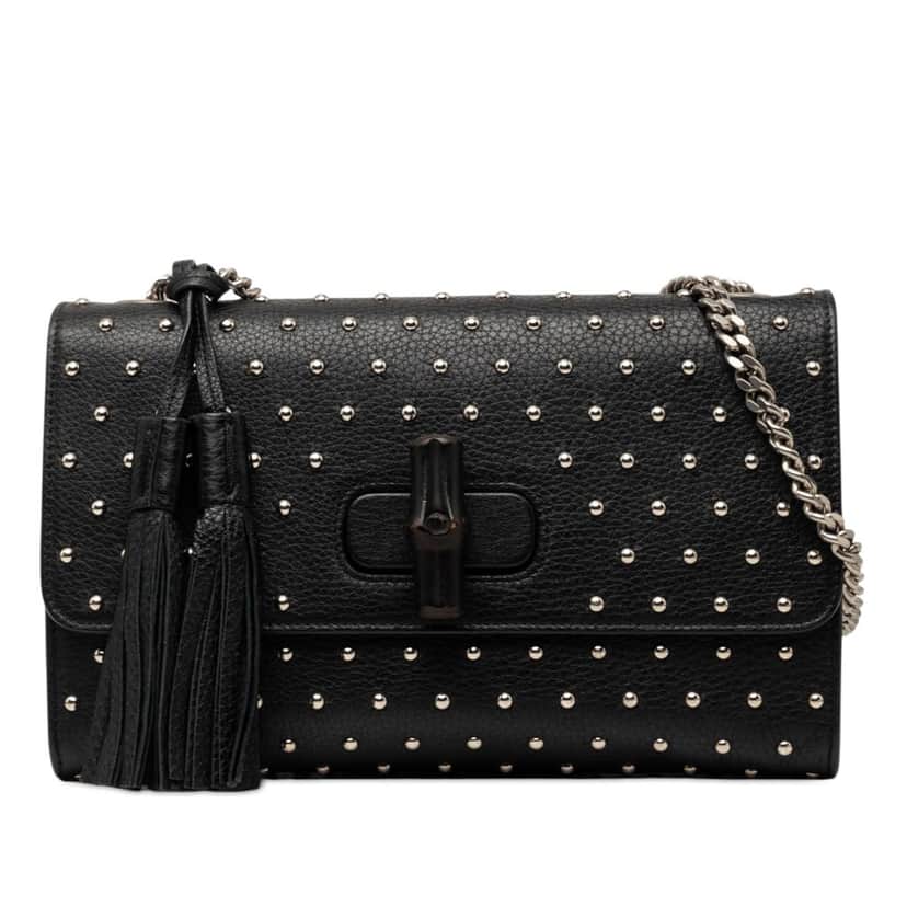 Gucci Medium Studded Leather Miss Bamboo Crossbody Black Leather Very good condition - Front View