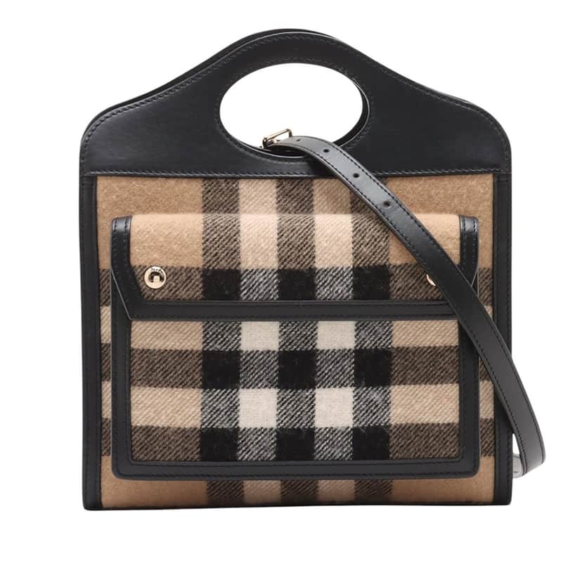 Burberry Mini Exploded Check Wool Pocket Satchel Brown Very good condition - Front View