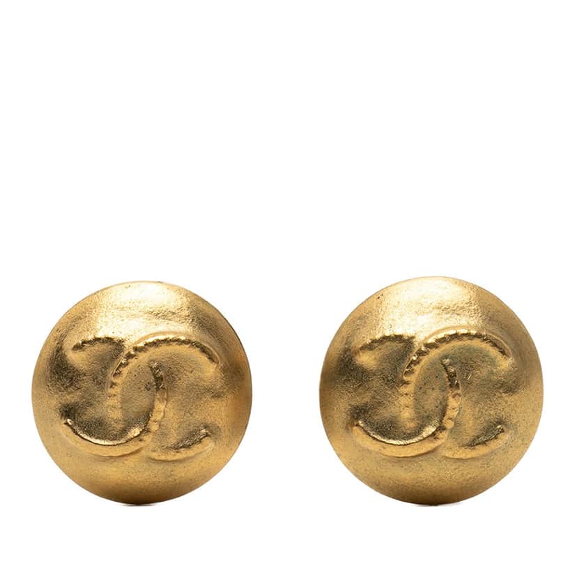 Chanel CC Gold Plated Round Clip on Earrings Gold Metal Very good condition - Front View