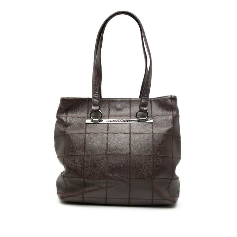 Chanel Chocolate Bar Stitched Caviar Tote Brown Leather Very good condition - Front View