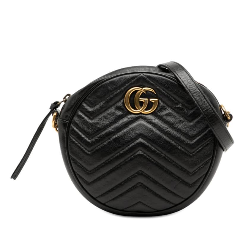 Gucci Mini GG Marmont Matelasse Leather Round Crossbody Black Leather Very good condition - Front View