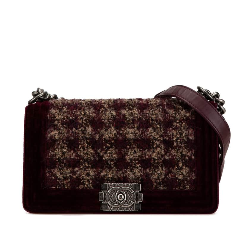 Chanel Old Medium Velvet and Tweed Boy Flap Red Very good condition - Front View