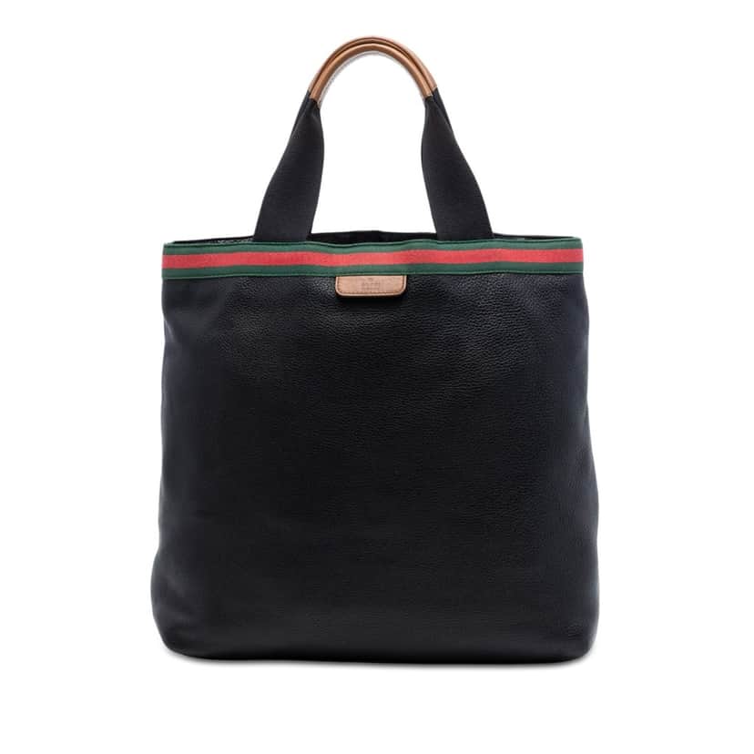 Gucci Calfskin Web Tote Black Leather Very good condition - Front View