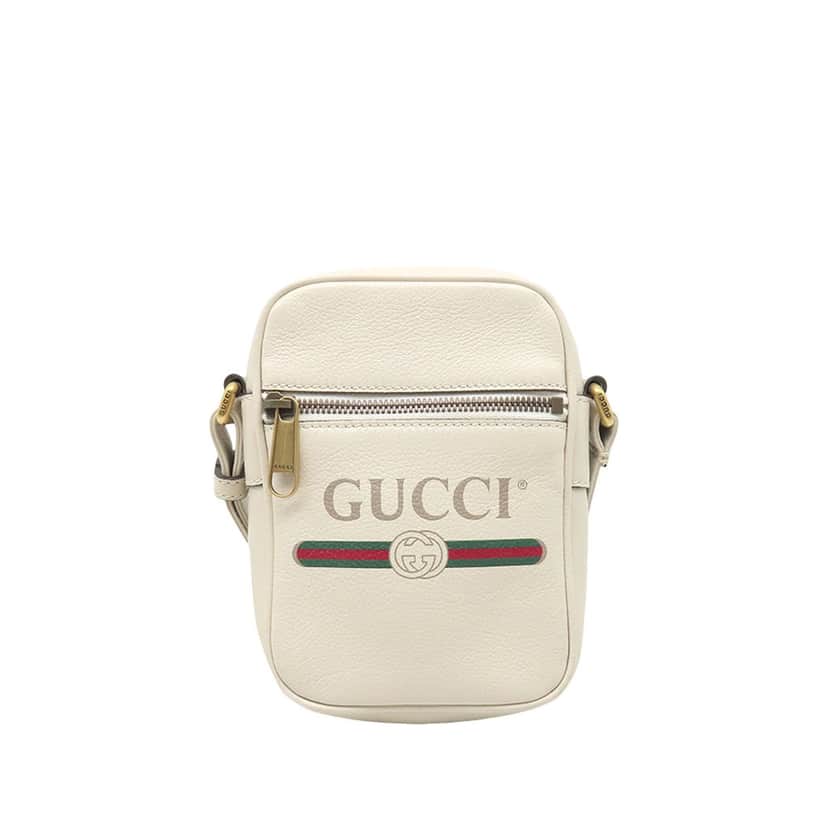 Gucci Mini Grained Calfskin Logo Crossbody White Leather Very good condition - Front View