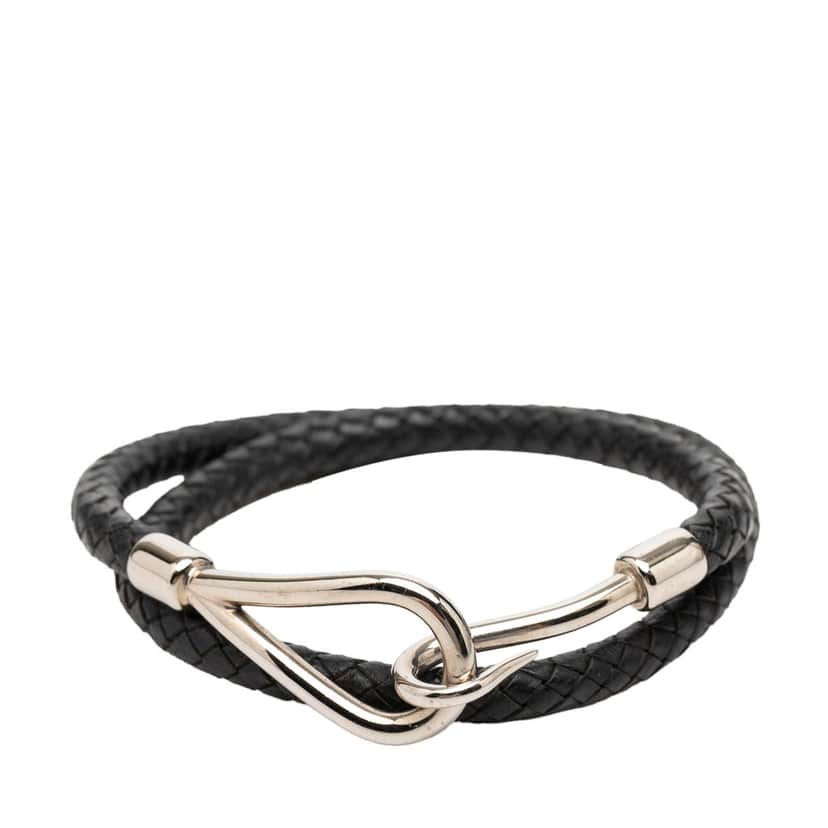 Hermès Calfskin and Brass Jumbo Hook Bracelet Black Leather Very good condition - Front View