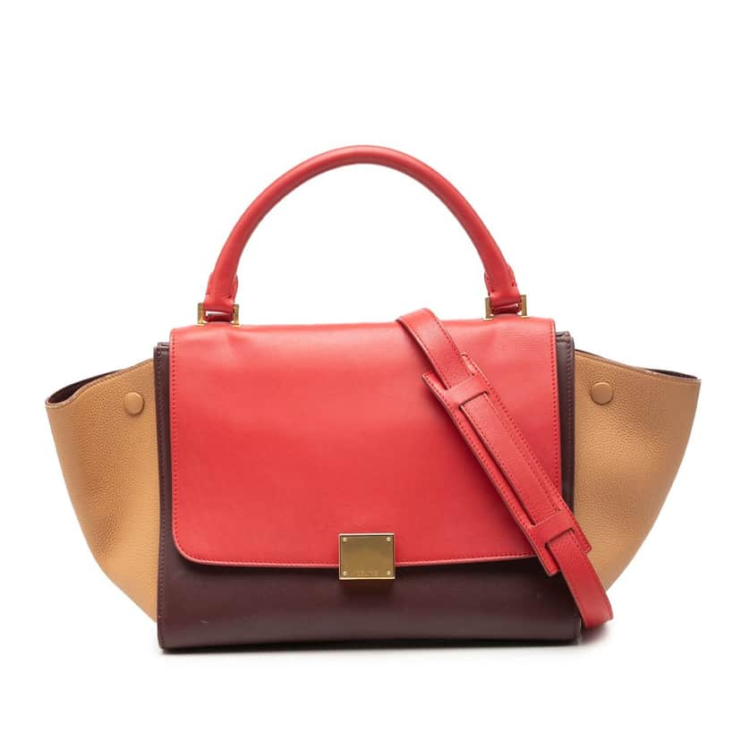 Celine Small Tricolor Leather Trapeze Satchel Red Leather Very good condition - Front View