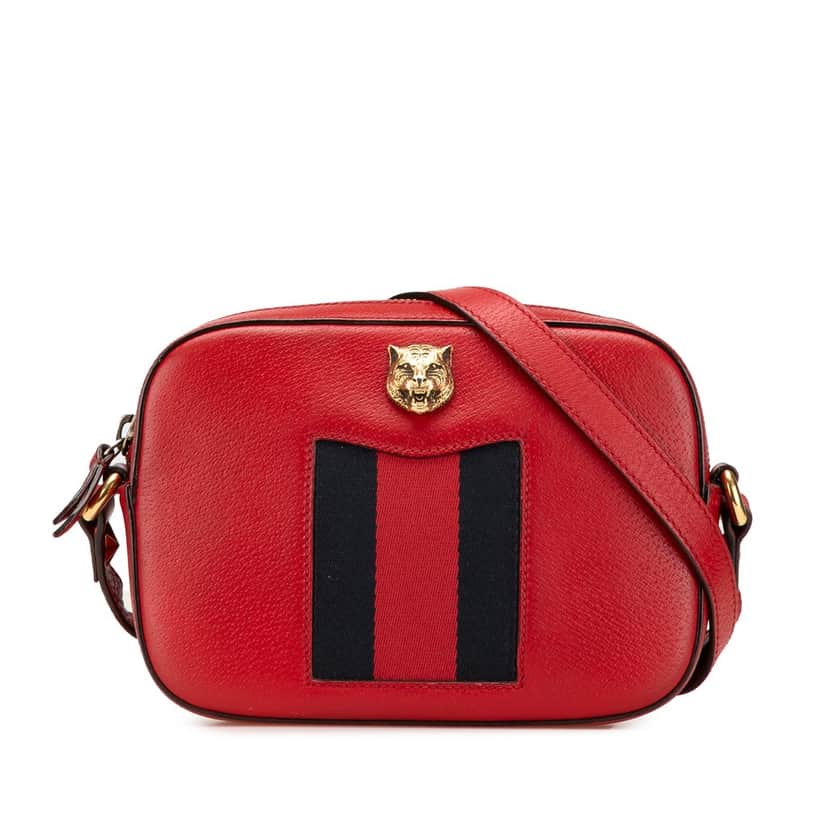 Gucci Leather Animalier Web Disco Crossbody Red Leather Very good condition - Front View