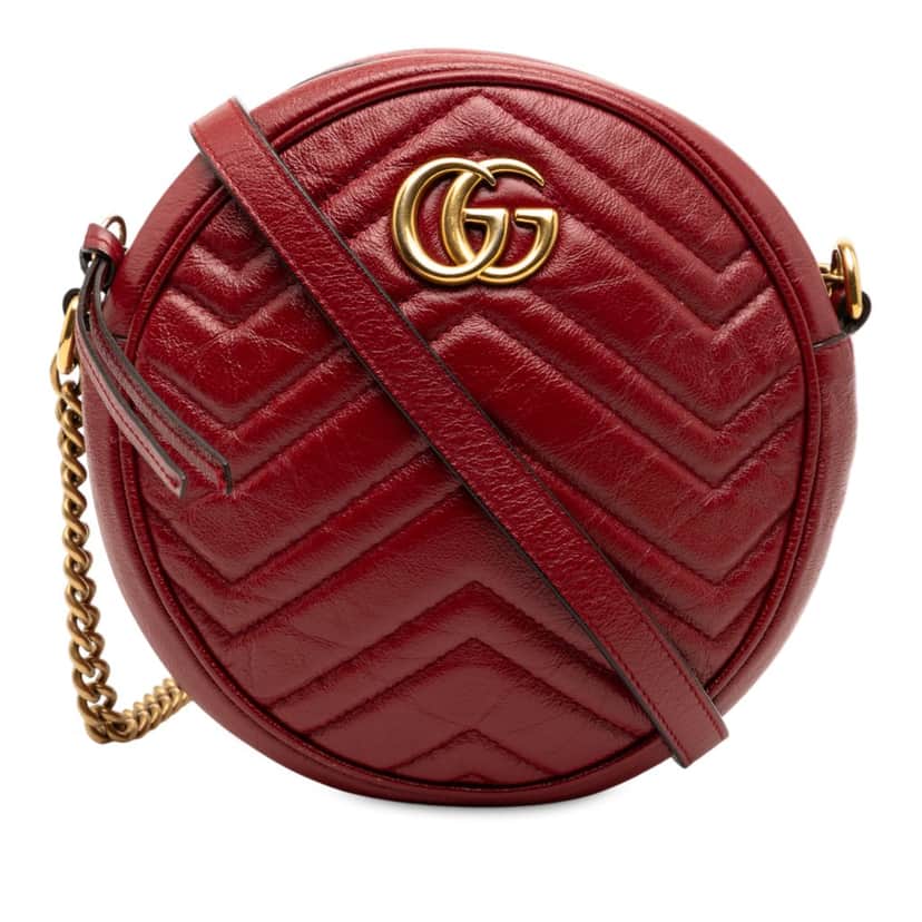 Gucci Mini GG Marmont Matelasse Leather Round Crossbody Red Leather Very good condition - Front View