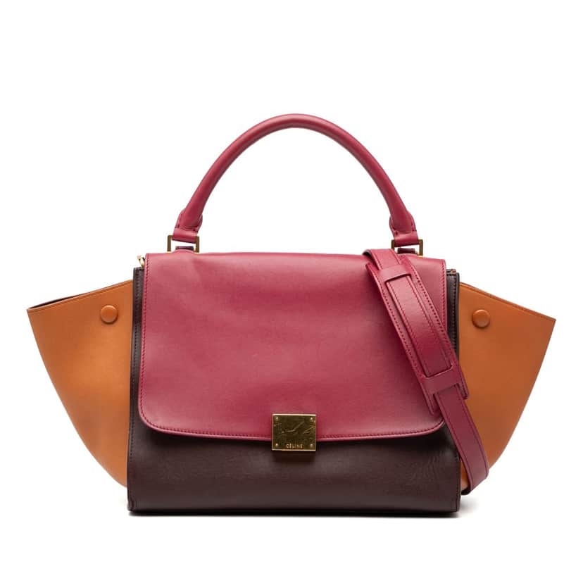 Celine Small Tricolor Leather Trapeze Satchel Brown Leather Very good condition - Front View