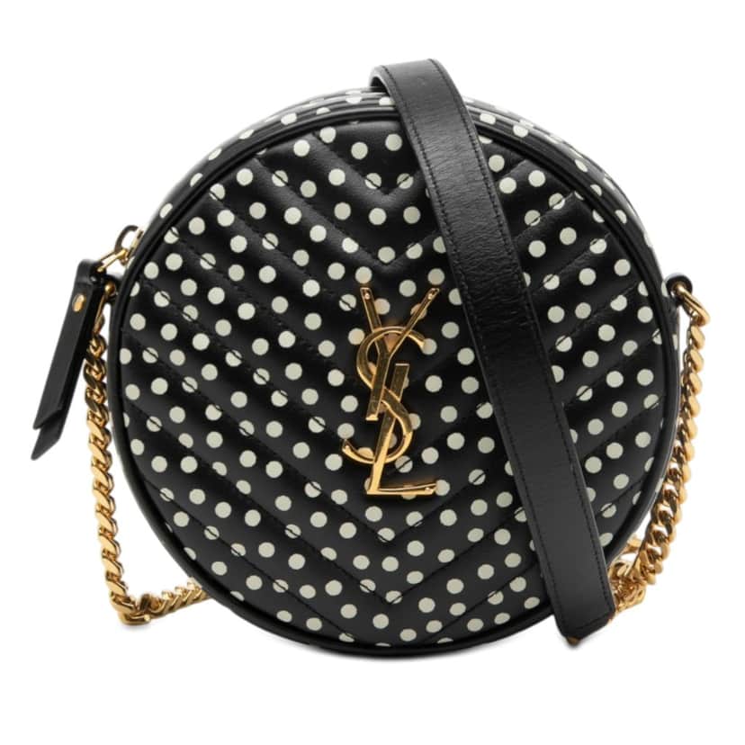 Saint Laurent Chevron Calfskin Polka Dot Round Vinyle Camera Bag Black Leather Very good condition - Front View