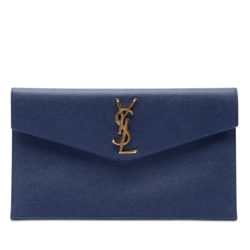 Saint Laurent Grain de Poudre Uptown Pouch Blue Leather Very good condition - Front View