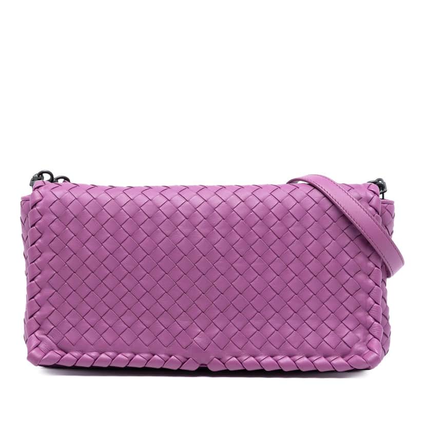 Bottega Veneta Nappa Intrecciato Dahlia Clutch Crossbody Purple Leather Very good condition - Front View